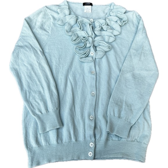 J. Crew Factory Sweaters - J.Crew Ruffle Cardigan Sweater Merino Wool S Fitted Women Seafoam Button Front